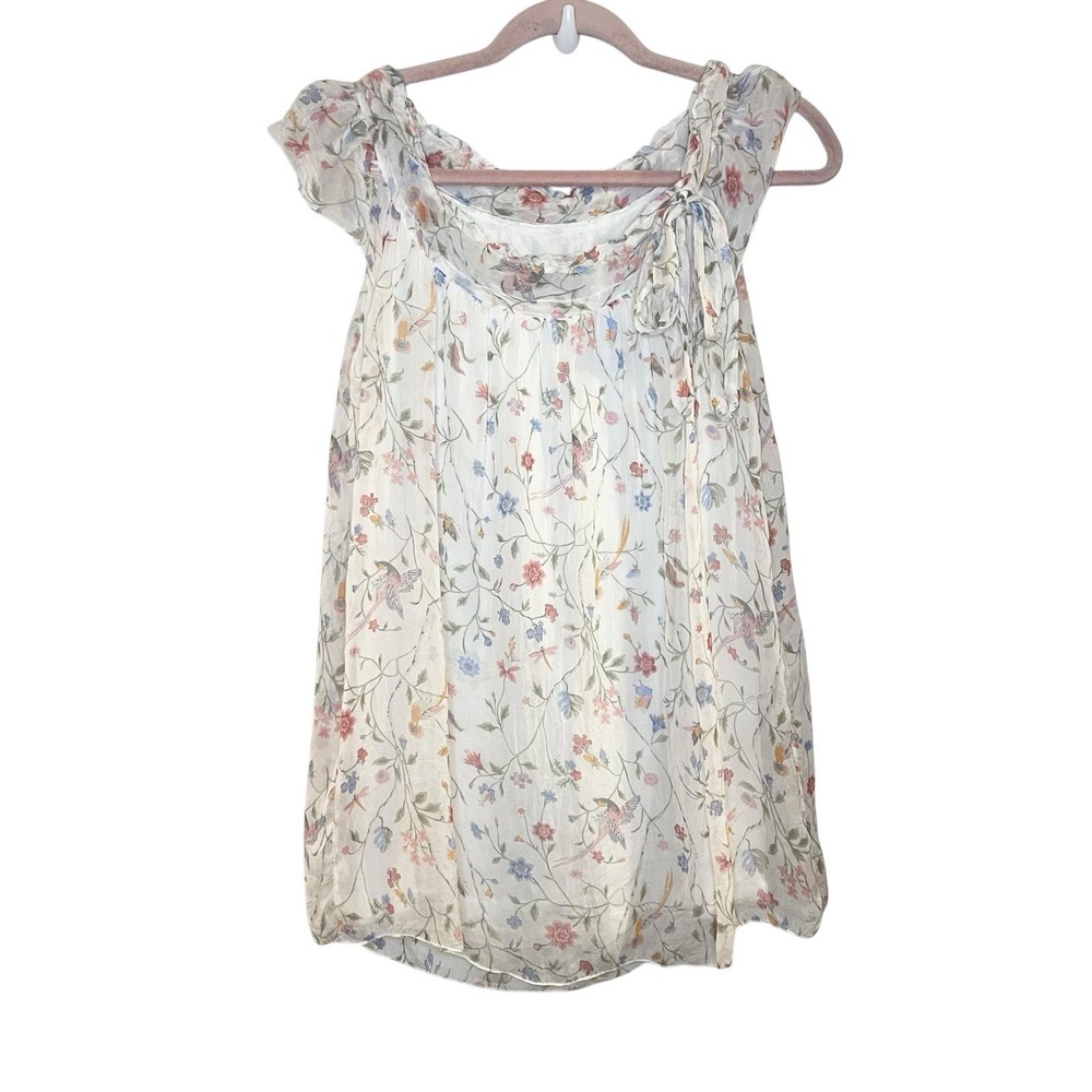 Tendenze Silk Birds Of Paradise Blouse Italy Floral Coquette Cottagecore Bow S